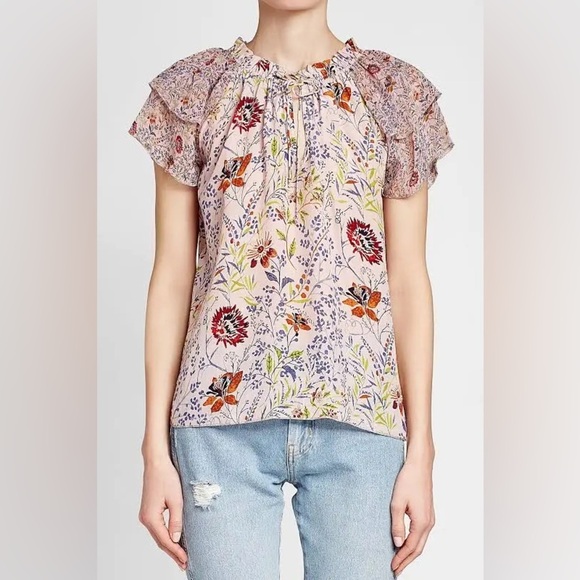 Velvet by Graham & Spencer Angel Floral Print Blouse Size Medium Office Casual 4 - Picture 1 of 8